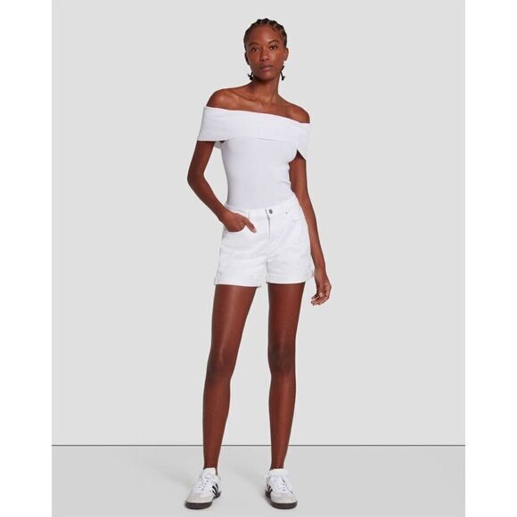 7 For All Mankind Mid Toll White Denim Short - Picture 2 of 12